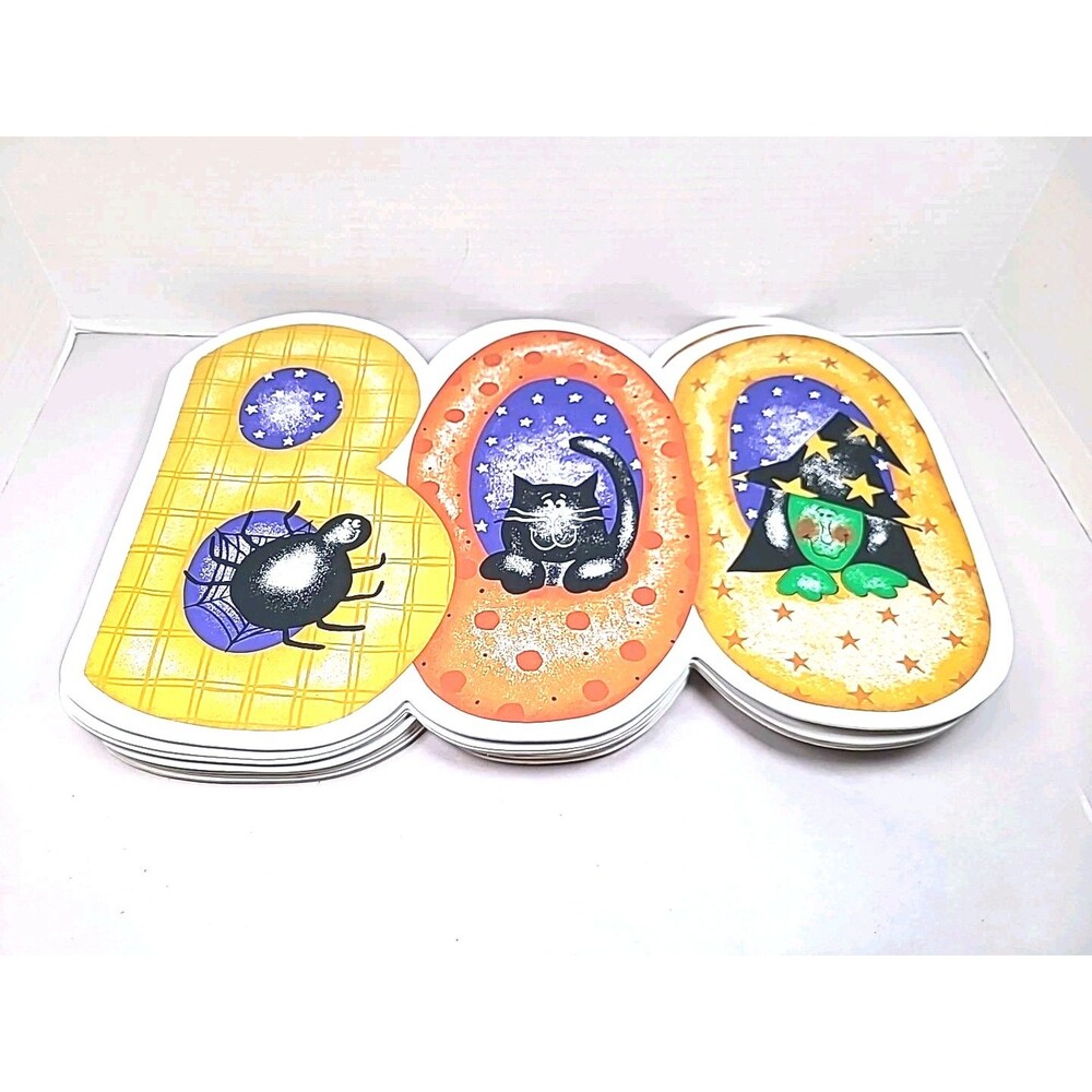 Vintage Halloween Vinyl Placemats Set Of 14 Decor Whimsy Spider Cat Witch 1990s